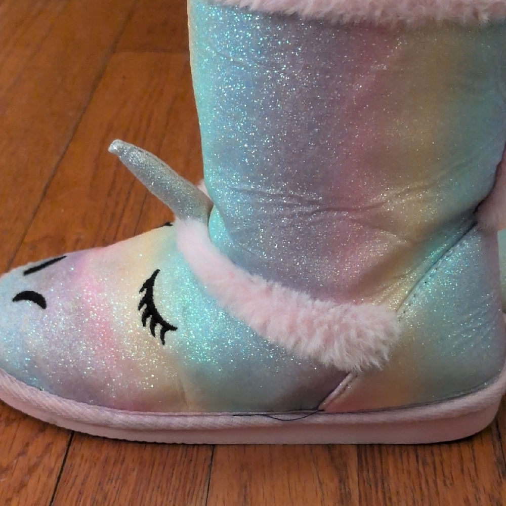 Girls' Pastel Unicorn Glitter Winter Boots - Pink Trim - Picture 4 of 5